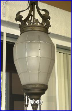 Gorgeous large antique c. 1900s lantern style hanging Ceiling Lamp withglass shade Gorgeous large antique c. 1900s lantern style hanging Ceiling Lamp withglass shade