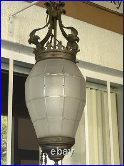Gorgeous large antique c. 1900s lantern style hanging Ceiling Lamp withglass shade