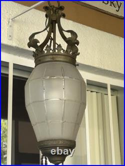 Gorgeous large antique c. 1900s lantern style hanging Ceiling Lamp withglass shade