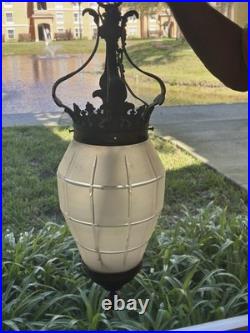 Gorgeous large antique c. 1900s lantern style hanging Ceiling Lamp withglass shade Gorgeous large antique c. 1900s lantern style hanging Ceiling Lamp withglass shade
