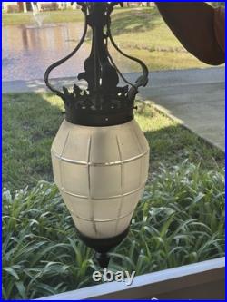 Gorgeous large antique c. 1900s lantern style hanging Ceiling Lamp withglass shade