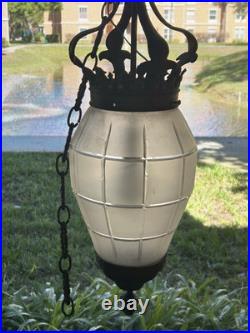 Gorgeous large antique c. 1900s lantern style hanging Ceiling Lamp withglass shade
