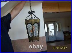 Gothic Vintage Hanging Light 3 Light Fixture Octagon & Metal Screen Design With
