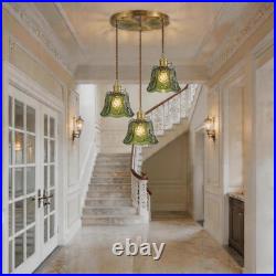 Green Embossed Floral Glass Pendant Light, Vintage Hanging Lamp with Adjustable Green Embossed Floral Glass Pendant Light, Vintage Hanging Lamp with Adjustable