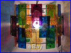 Groovy Retro Vintage Mid Century Hanging Swag Lamp Chandelier Lucite Color Panel