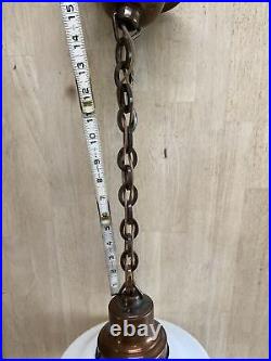 HANGING PENDANT LIGHT Antique Schoolhouse Glass Shade ALL BRASS CHAIN & FIXTURE