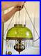 HUGE 14 Green Optic Glass Hanging Swag Hurricane Lamp Brass withCrystals MCM