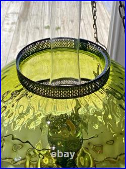 HUGE 14 Green Optic Glass Hanging Swag Hurricane Lamp Brass withCrystals MCM HUGE 14 Green Optic Glass Hanging Swag Hurricane Lamp Brass withCrystals MCM
