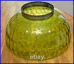 HUGE 14 Green Optic Glass Hanging Swag Hurricane Lamp Brass withCrystals MCM