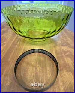 HUGE 14 Green Optic Glass Hanging Swag Hurricane Lamp Brass withCrystals MCM