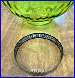 HUGE 14 Green Optic Glass Hanging Swag Hurricane Lamp Brass withCrystals MCM