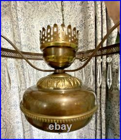 HUGE 14 Green Optic Glass Hanging Swag Hurricane Lamp Brass withCrystals MCM HUGE 14 Green Optic Glass Hanging Swag Hurricane Lamp Brass withCrystals MCM