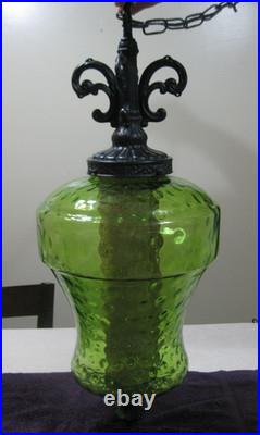 HUGE 25 Green Optic Dimple Glass Hanging Swag Lamp withDiffuser Mid Century MCM
