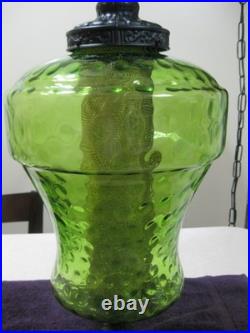 HUGE 25 Green Optic Dimple Glass Hanging Swag Lamp withDiffuser Mid Century MCM