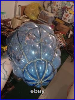 Handblown Seguso Murano Green Blue Caged Glass Hanging Light Fixture Vintage