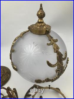 Hanging Globe Lamp Ceiling Fixture Vintage Brass and Glass Vintage Unique