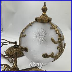 Hanging Globe Lamp Ceiling Fixture Vintage Brass and Glass Vintage Unique