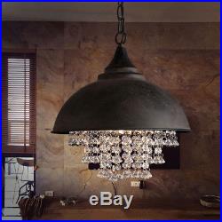 Hanging Industrial Crystal Pendant Lamp Loft Vintage Chandelier Ceiling Light