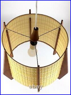 Hanging Lamp Shade Teak Mid Century Modern Atomic Vintage Adjustable S667