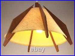 Hanging Lamp Shade Teak Mid Century Modern Atomic Vintage Adjustable S670