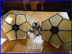 Hanging Lamps(2) Vintage Tiffany Tulip Style Swag Lamps Carmel Swag