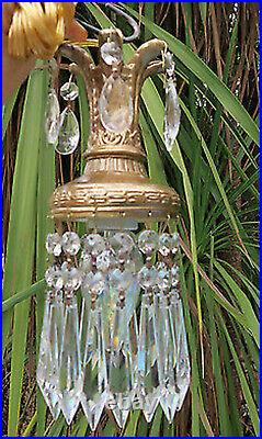 Hanging Lantern Lamp Swag Plugin Crystal prisms Small Chandelier Rococo Vintage