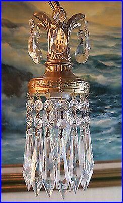 Hanging Lantern Lamp Swag Plugin Crystal prisms Small Chandelier Rococo Vintage