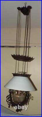 Hanging Marked Bradley & Hubbard Iron Harp Lamp, Original, Excellent Condition