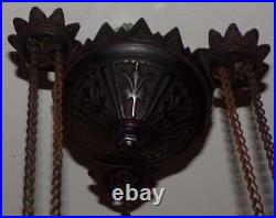 Hanging Marked Bradley & Hubbard Iron Harp Lamp, Original, Excellent Condition