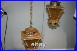 Hanging Swag Lamp Light Amber Two Tier 15 Lanterns Vintage Retro MID Century