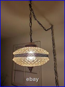 Hanging Swag Lamp Mid Century Regency Light Tangerine Pineapple Cut Glass VTG