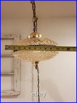 Hanging Swag Lamp Mid Century Regency Light Tangerine Pineapple Cut Glass VTG