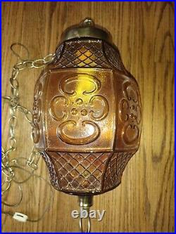 Hanging Swag Light Lamp Amber Glass Vintage MCM MID Century Hollywood Regency