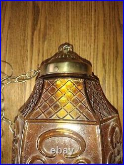 Hanging Swag Light Lamp Amber Glass Vintage MCM MID Century Hollywood Regency Hanging Swag Light Lamp Amber Glass Vintage MCM MID Century Hollywood Regency