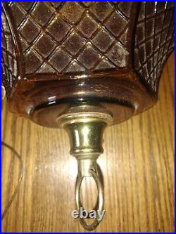Hanging Swag Light Lamp Amber Glass Vintage MCM MID Century Hollywood Regency