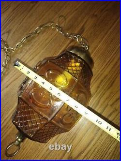 Hanging Swag Light Lamp Amber Glass Vintage MCM MID Century Hollywood Regency