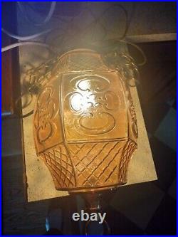 Hanging Swag Light Lamp Amber Glass Vintage MCM MID Century Hollywood Regency Hanging Swag Light Lamp Amber Glass Vintage MCM MID Century Hollywood Regency