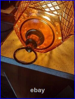 Hanging Swag Light Lamp Amber Glass Vintage MCM MID Century Hollywood Regency