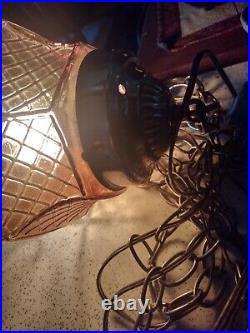 Hanging Swag Light Lamp Amber Glass Vintage MCM MID Century Hollywood Regency