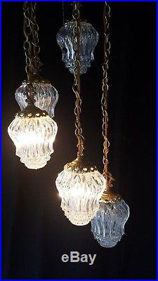 Hanging Vintage Swag Lamp Ceiling Light 5 Tier Glass Drops Mid Century