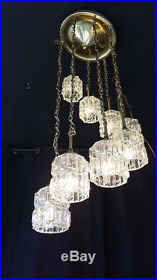 Hanging Vintage Swag Lamp Ceiling Light 8 Tier Glass Cut Chandelier Mid Century