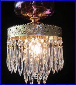 Hanging pendant Vintage Glass Lamp Chandelier Fenton Cranberry foyer thumbprint
