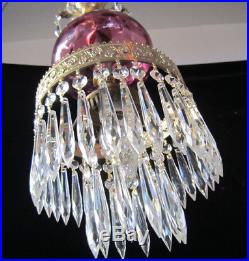 Hanging pendant Vintage Glass Lamp Chandelier Fenton Cranberry foyer thumbprint