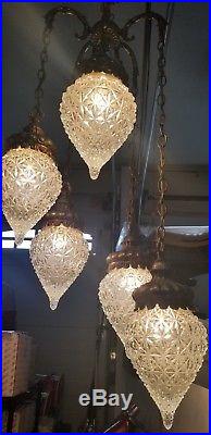 Hanging vintage swag lamp 5 tier glass cut drops