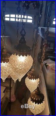 Hanging vintage swag lamp 5 tier glass cut drops