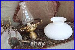 Hobnail Milk Glass Globe Beautiful Vintage Large Hanging Double Light Fixture