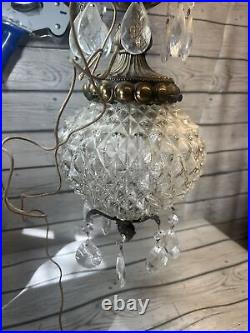 Hollywood Regency Gold & Cut Glass Pineapple Glass Swag Lamp Ceilings MCM Light