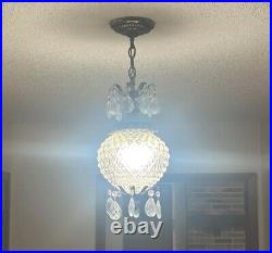 Hollywood Regency Gold & Cut Glass Pineapple Glass Swag Lamp Ceilings MCM Light