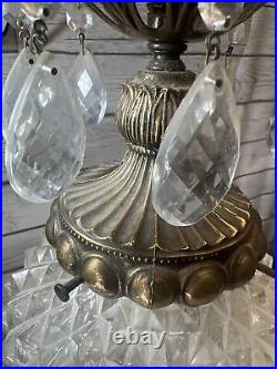 Hollywood Regency Gold & Cut Glass Pineapple Glass Swag Lamp Ceilings MCM Light