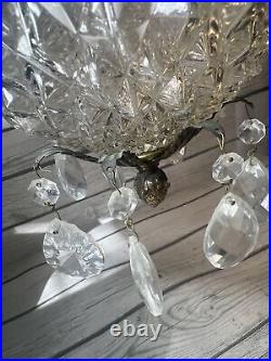 Hollywood Regency Gold & Cut Glass Pineapple Glass Swag Lamp Ceilings MCM Light